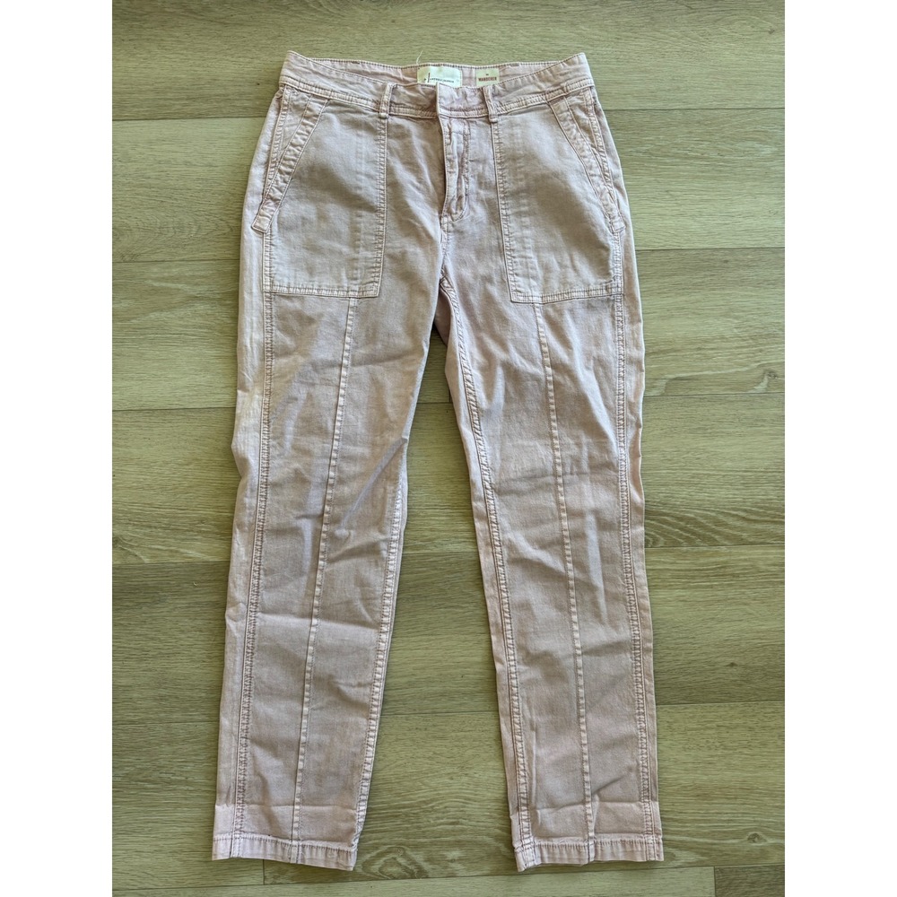 Anthropologie The‎ Wanderer Pink Utility Straight Leg Pants Size 28 Cotton Linen